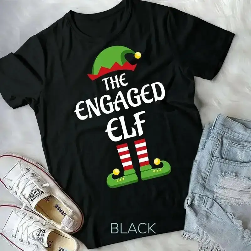 Engaged Elf Family Matching Group Christmas Engagement Unisex Form T Shirt