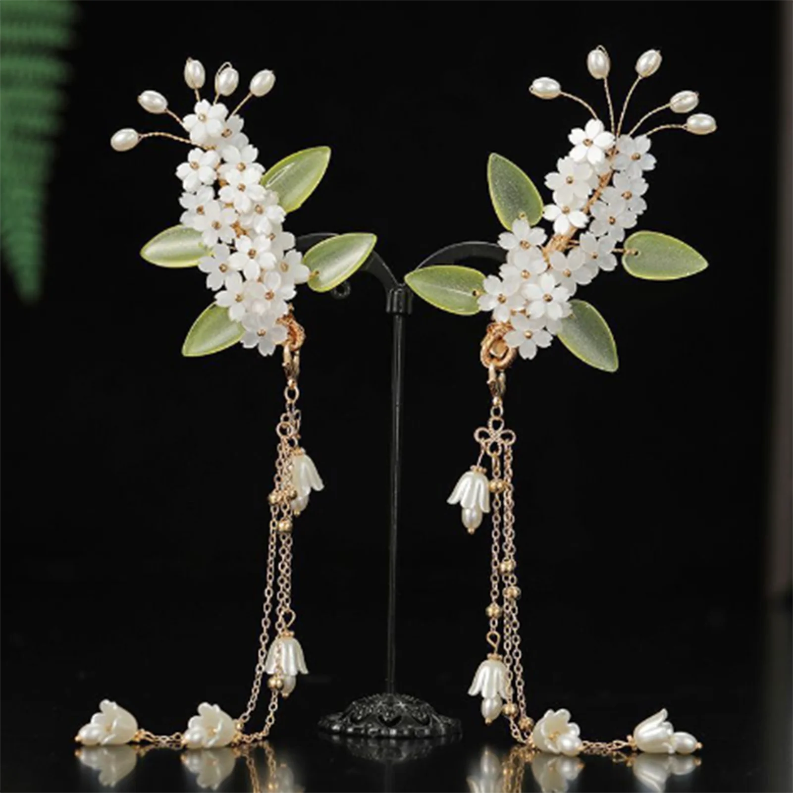 Vintage Flower Hair Clips 1pair Lily Valley Tassel Hairpin For Women Hanfu Party Chinese Style Hair Accessoreis Pearl Jewellery