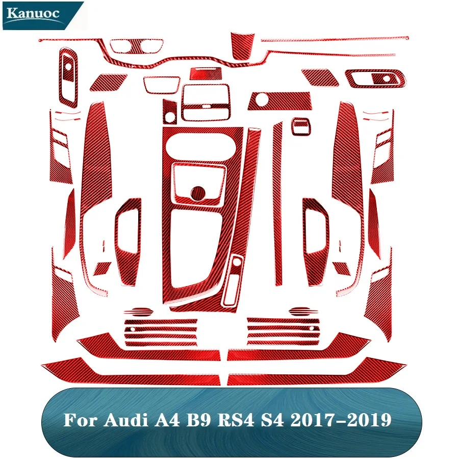 

For Audi A4 B9 RS4 S4 2017-2019 New Red Carbon Fiber Car Stickers Car Interior Accessories