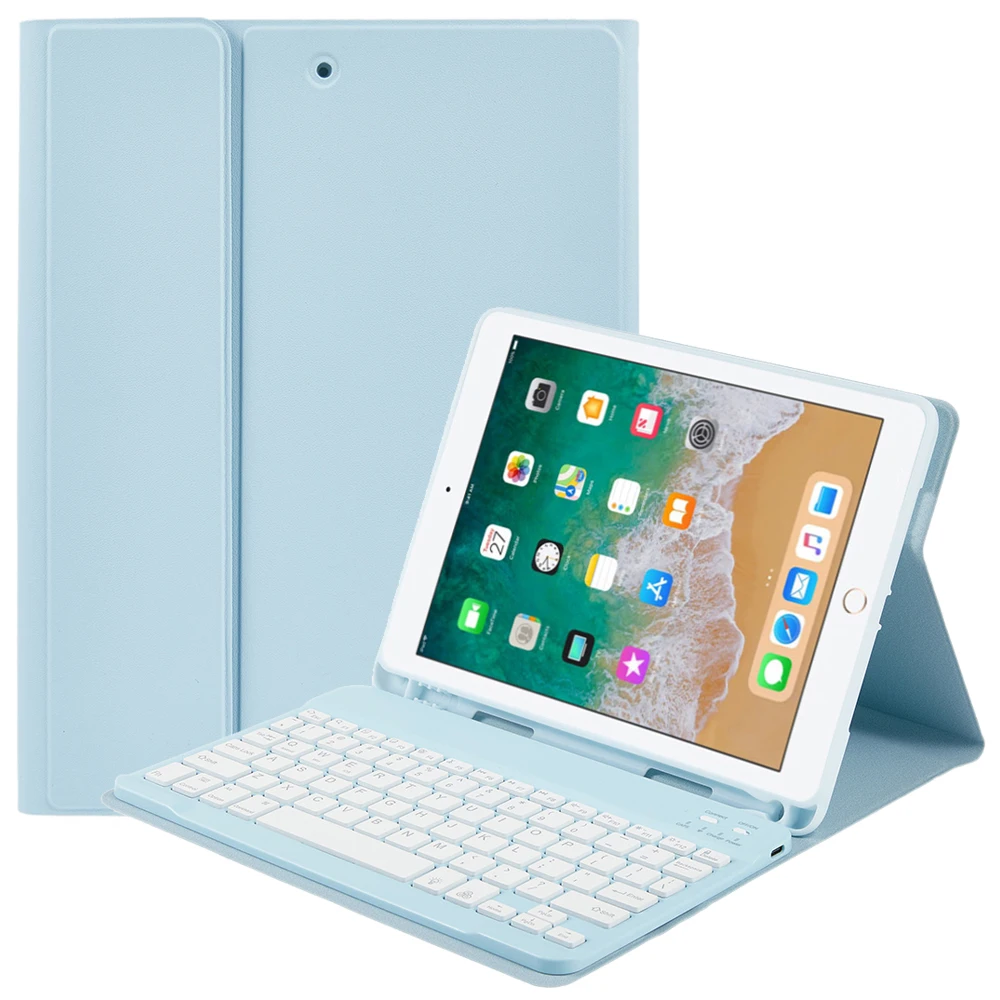 

SK-9709D Кожаный чехол для iPad 9,7 дюйма (2018 г.) / (2017) / Air (2013) / Air 2, красочная Bluetooth-совместимая клавиатура с подсветкой —