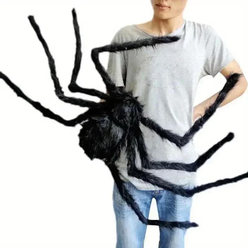 Giant Spider Halloween Accessories Red Eyes Black Spiders Bendable Legs Decorations Realistic Plush Spider Props