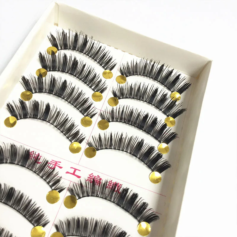 Handmade 10 Pairs False Eyelashes Natural Nude Makeup Thick Simulation Eyelashes Daily Stage Performance Eyelash Extension K10