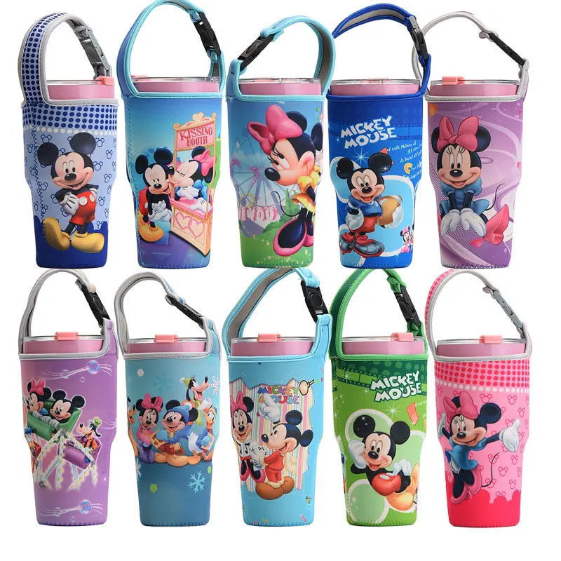 Disney-funda protectora para taza de mickey mouse, cubierta antideslizante con aislamiento térmico, bolsa de aislamiento antiquemaduras