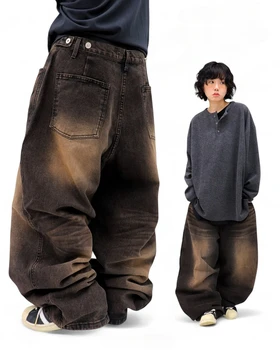 Retro Hip Hop Y2k Baggy Jeans Low Waisted Casual Cargo Pants Women Punk Oversized Wide Leg Floor Length Denim Pants Streetwear