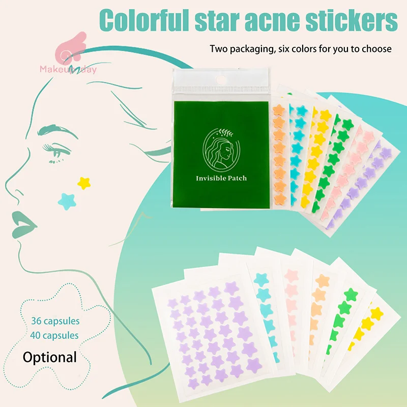 

40pcs/set Colorful Star Shaped Acne Patches Skincare Stickers Facial Spots Makeup Tools