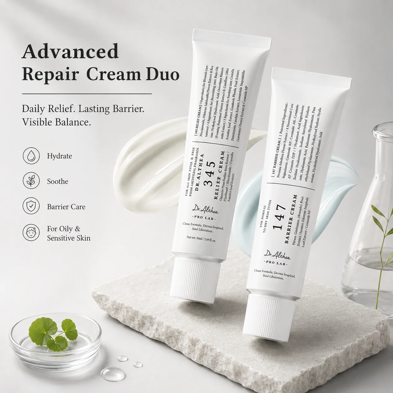 345 Natural Plant Cream Antioxidant Moisturizer Repair Blemish Skin Barrier Hydration Soothing Facial Skin Care Product