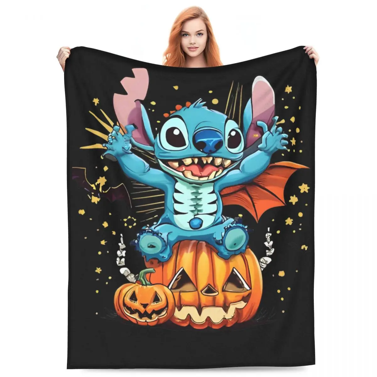 Halloween Stitch Plush Blanket Students Flannel Throw Blanket For Bedroom Warm Custom Quality Bedspread Gift Idea