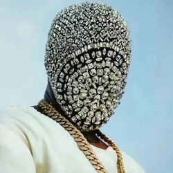 Flashing Diamond Mask Head Cover White Black Silver Full Rhinestone Headgear Men Women Nightclub Stage Show Accessories XS5526