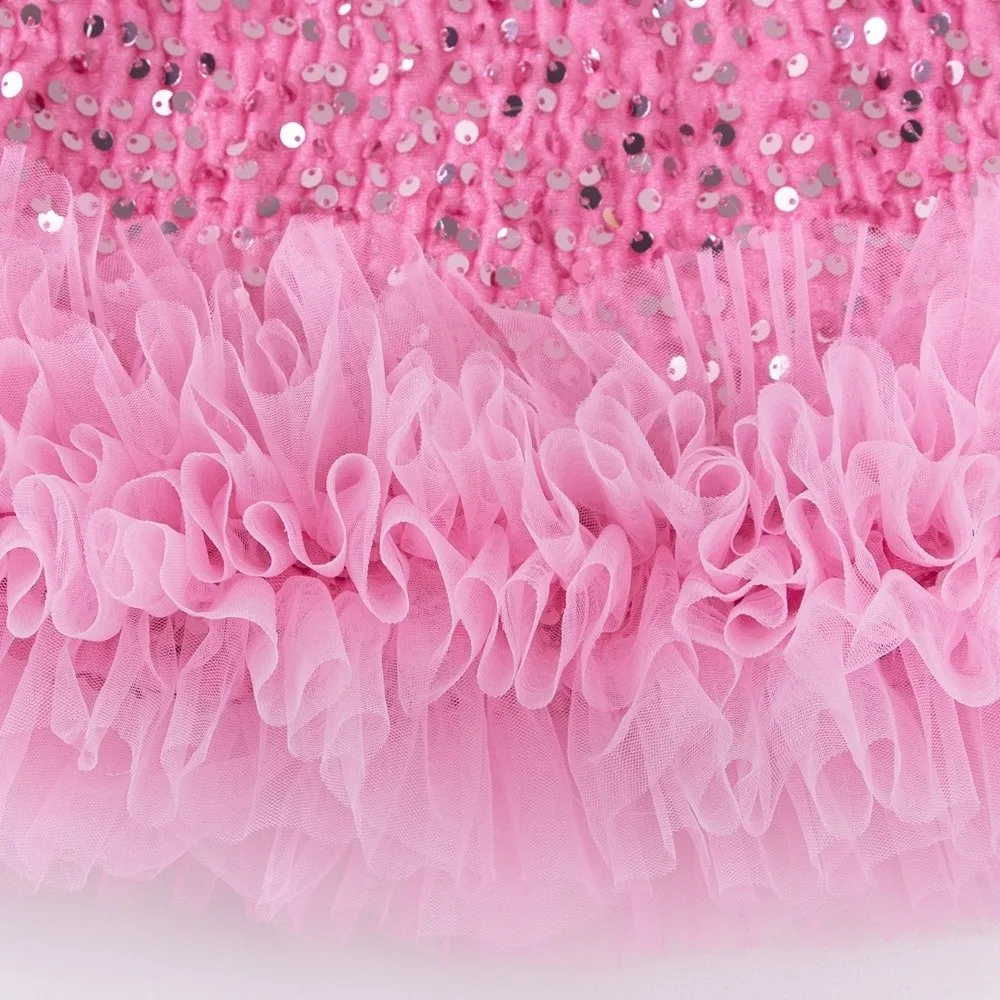 New Short Sleeved Girls Sequined Vest Skirt Fluffy Mesh Sequin Girls Dress Costume Elegant Princess Tutu Dress Photo Shoot