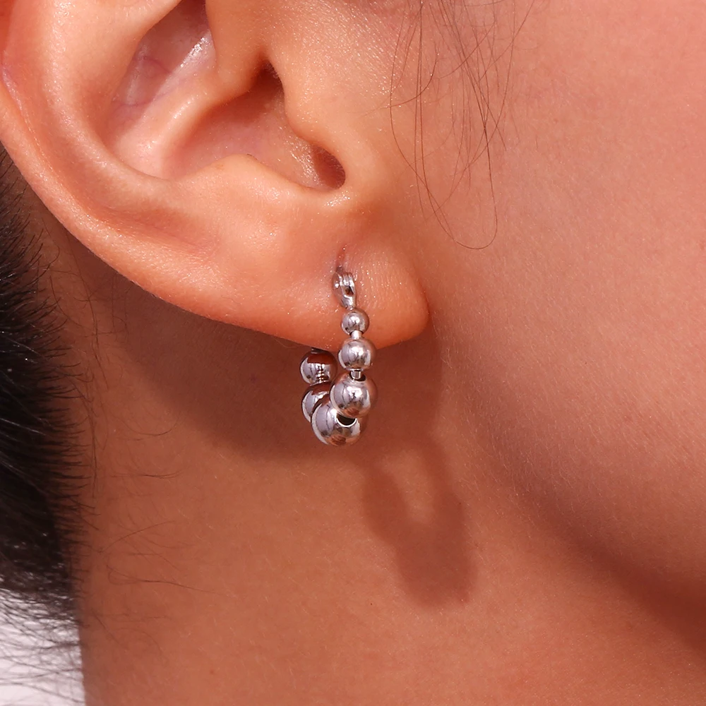 Cute Lovely Huggies Small Beads Ball Hoop Earrings Golden Silver Color Stainless Steel Earrings boucle d\'oreille créole