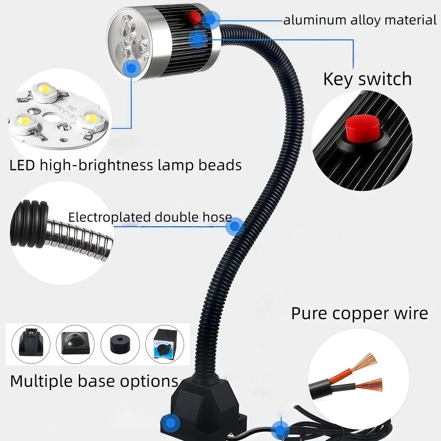 CNC Machine Tool Work Light - High Brightness Adjustable LED Lamp for Milling Lathe Protection