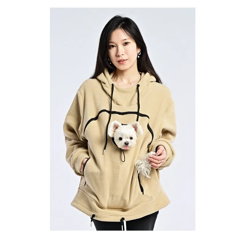 Human Pet Integrated Hoodie With Built-in Cat Carrier Pocket Sweatshirt For Daily Wear