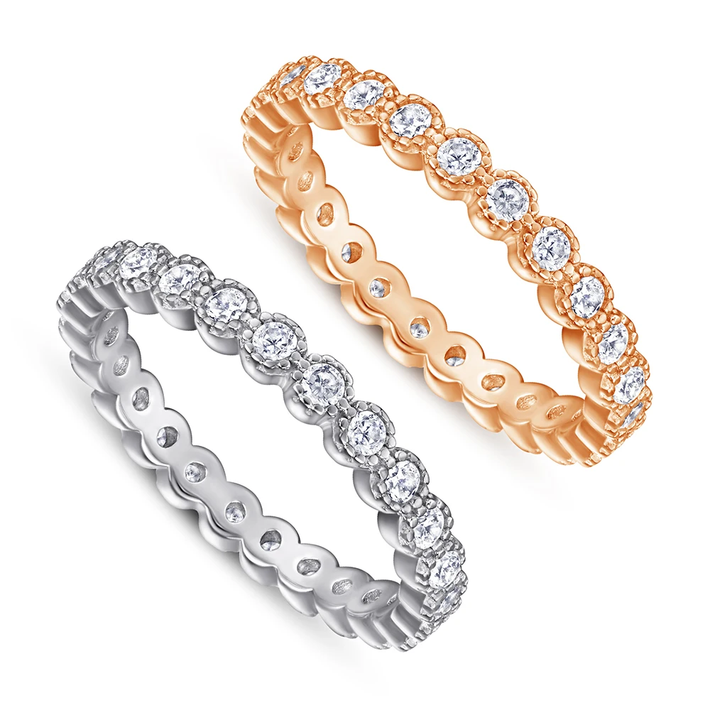 

Sun Star Trendy 925 Silver White Gold Plated Ring round Brilliant Cut Zircon Stackable Band for Parties and Weddings