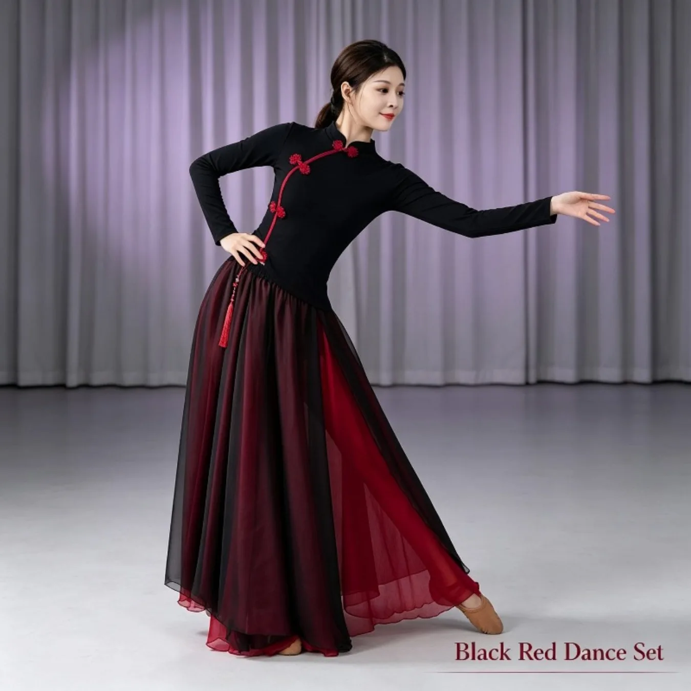 Classic Cheongsam Dance Costume Modern Dance Long Sleeved Pendant Perfect Stage Performance