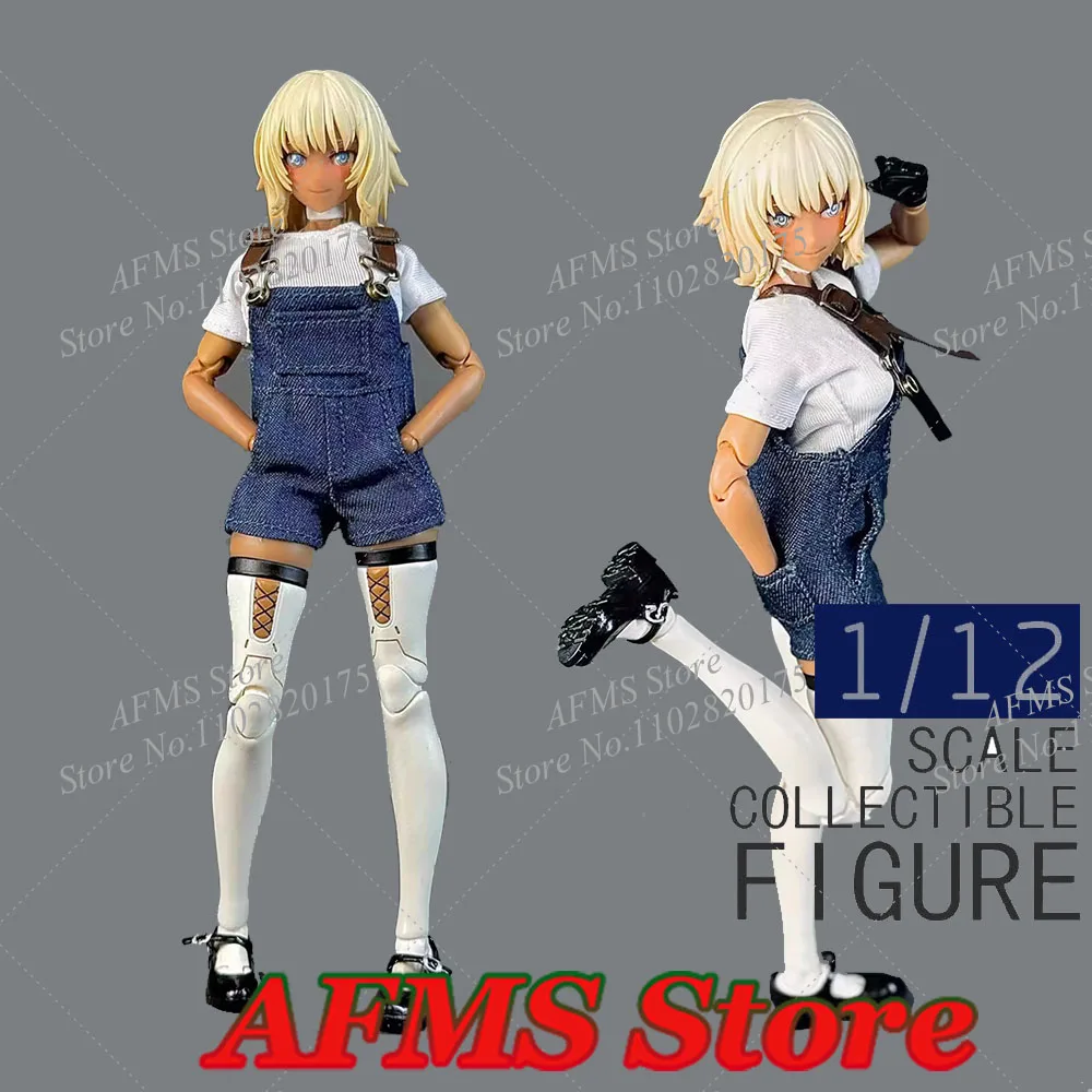 Romankey 1/12 Scale Collectible Figure Mobile Suit Girl Jeans Strap Pants Jumpsuits T Shirt Fit 6