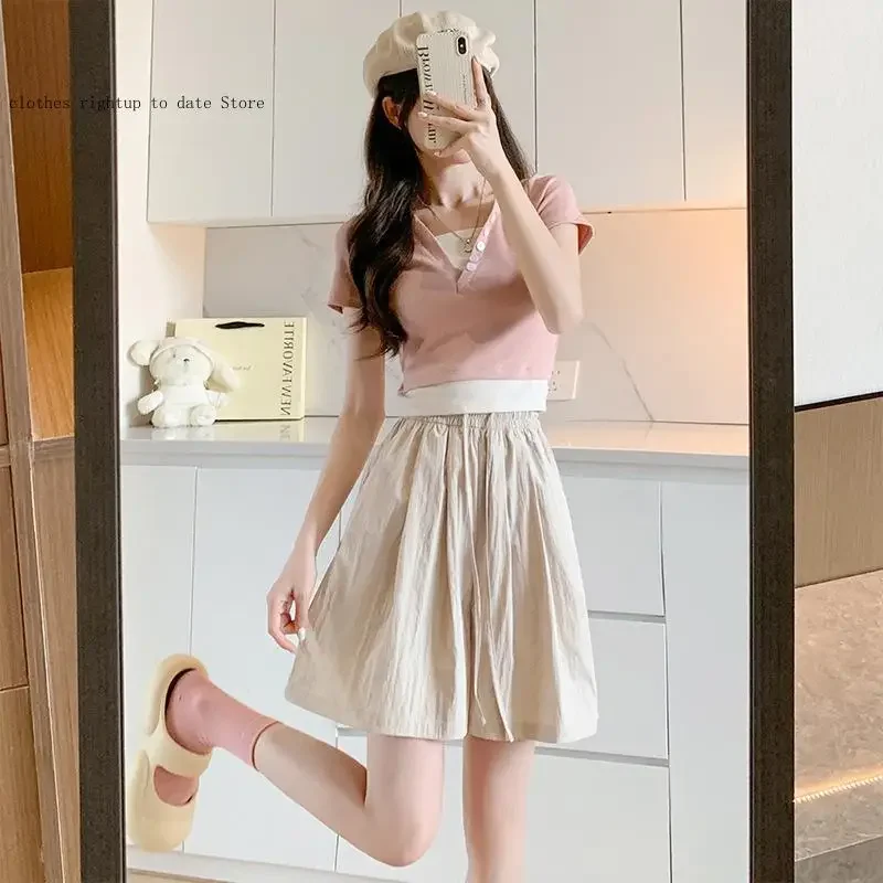 Summer Thin Loose Casual Versatile Shorts with High Waist and Drooping Feeling Wide Leg Pants for Daily Commuting