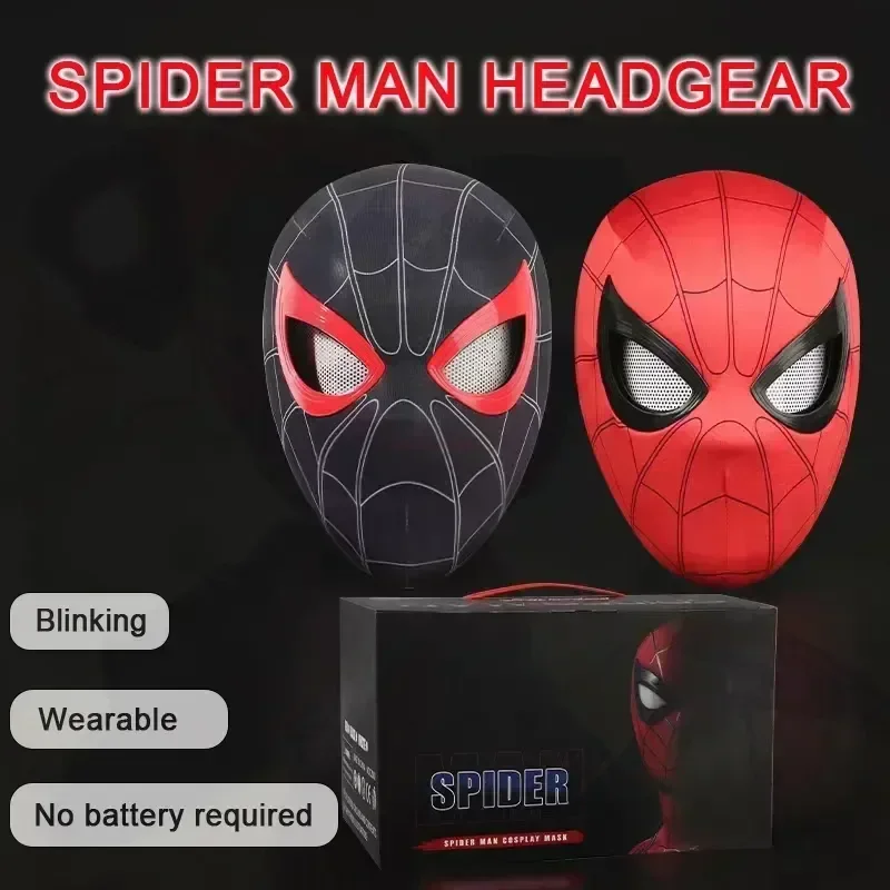 Marvel Spider Man Headgear Cosplay Moving Eyes Mask Spiderman 1:1 Remote Control Elastic Mask Toys Kid Birthday Gifts