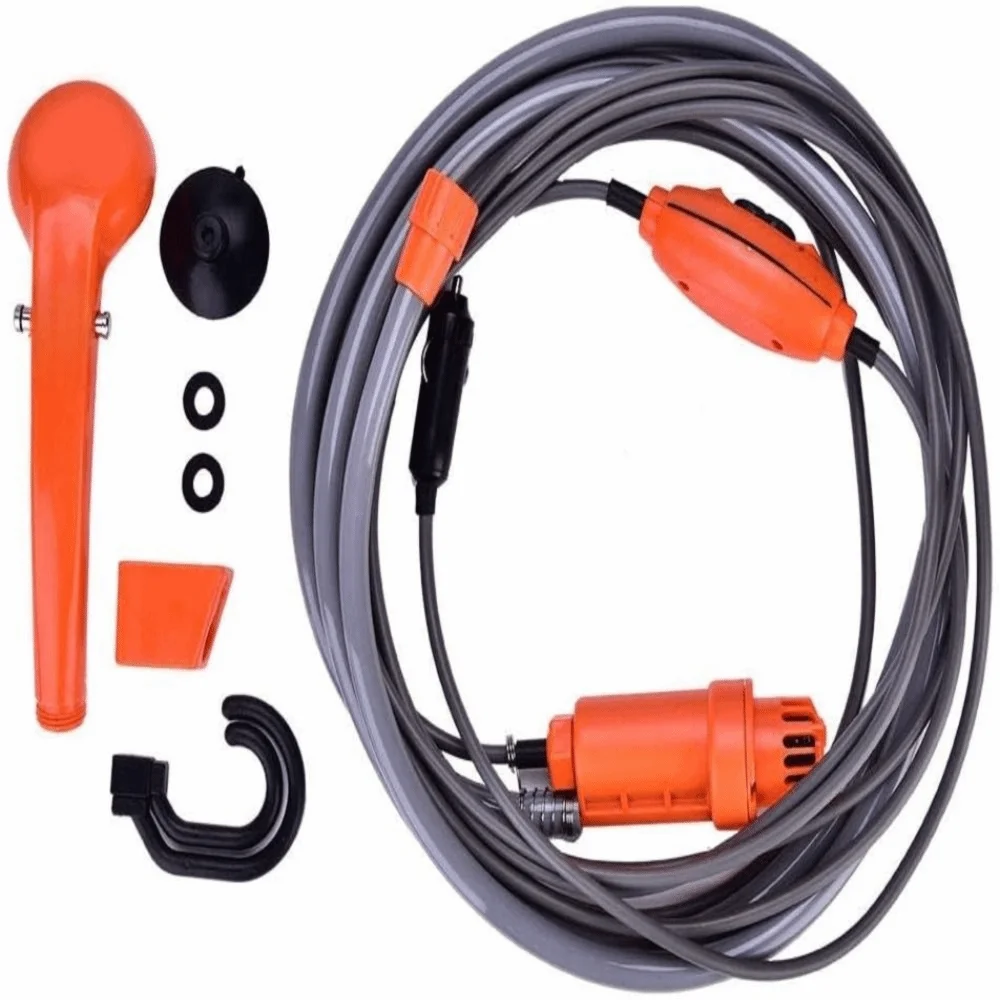 Portable 12V Camping Shower Adjustable Water Output Easy Install Handheld Showerhead Kit Car Plug Washer Pet Bathing