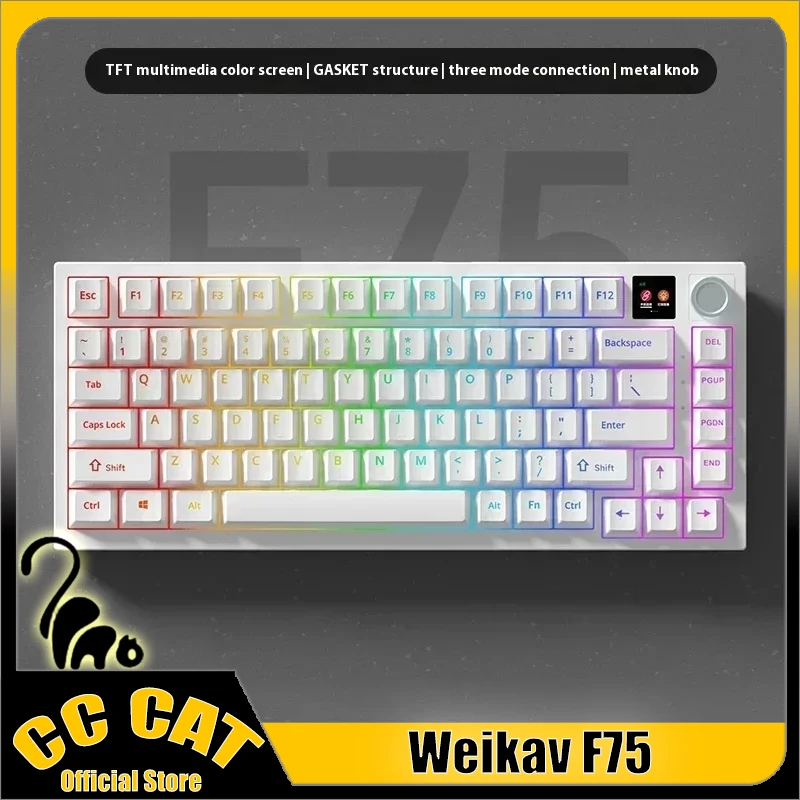 

Механическая игровая клавиатура WEIKAV F75, беспроводная клавиатура с 3 режимами, Bluetooth, 2,4 ГГц, PBT, Горячая замена, Офисная игровая клавиатура с Rgb-подсветкой, подарок