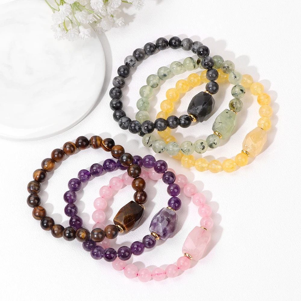 Handmade Natural Stone Labradorite Bracelet Square Shape Quartz Crystal Beads Charm Energy Bracelets Women Men Fashion Jewelry