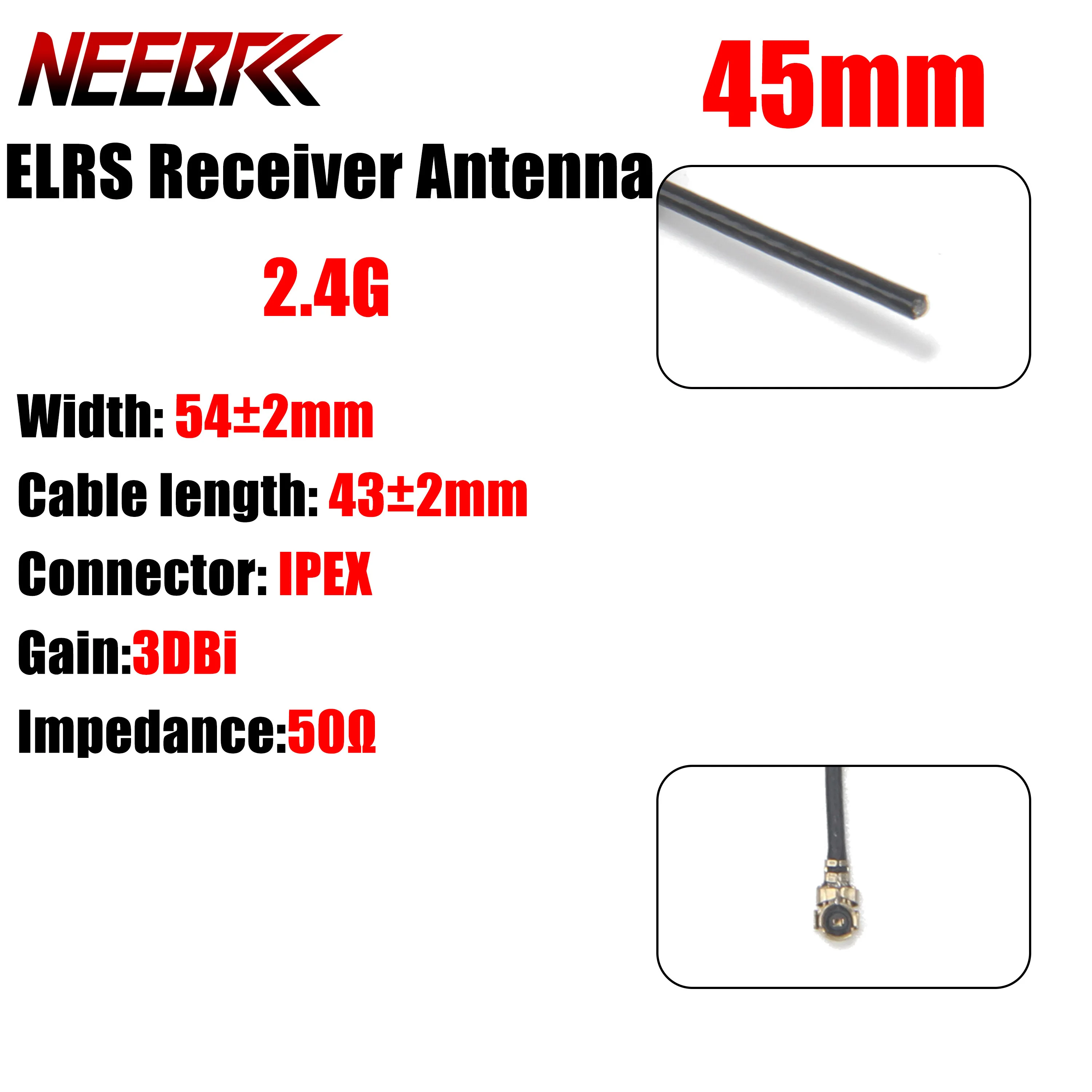 NEEBRC 45mm 2.4G ELRS ExpressLRS Receiver Antenna T-Type IPEX Connector for RC FPV Racing Drone Long Range Freestyle Plane Part