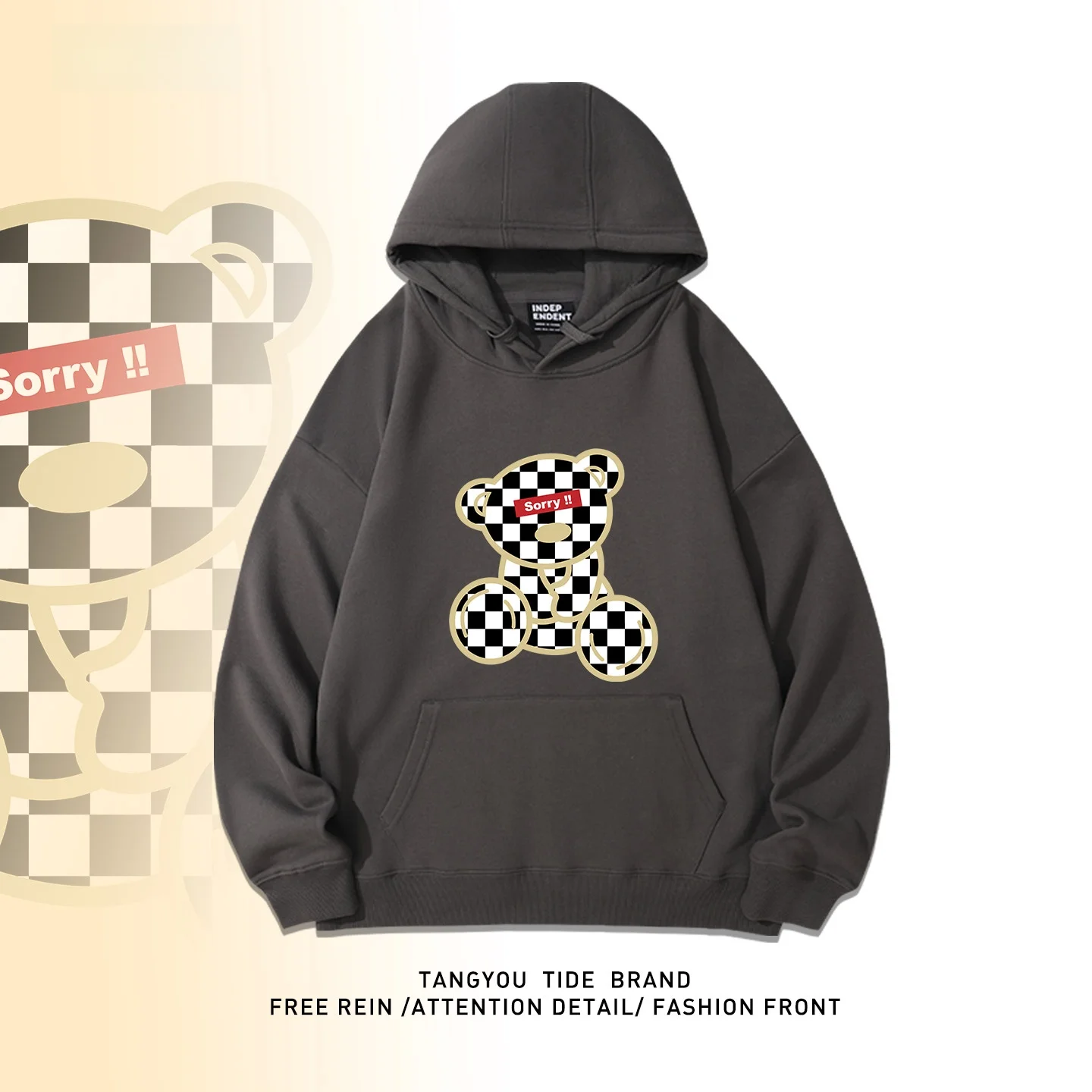 

Креативная толстовка с принтом медведя, мужская толстовка свободного кроя, весна-осень-зима, новый модный брендовый хлопковый свитшот из смеси полиэстера