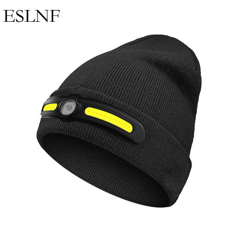  ESLNF COB Head Light Winter Cycling Cap Windproof Keep Warm Skiing Cap Road Cycling Warm Hat Snow Outdoor Sport Bike Fleece 