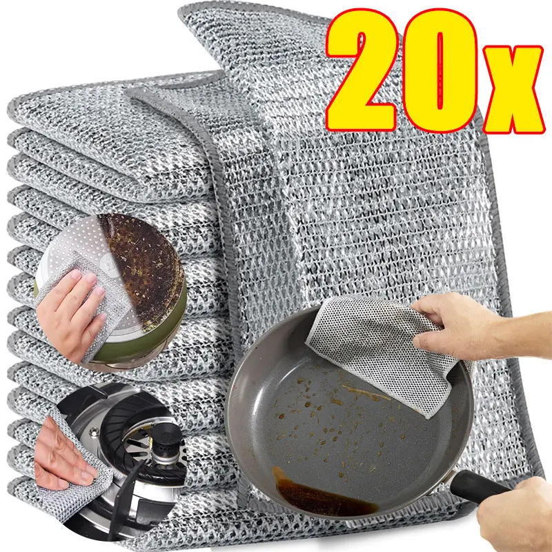 

20/5pcs Magic Cleaning Cloth Thickened Double -sided Metal Steel Wire Rags Kitchen Dish Pot Washdishing Cloths Towel Clean Tools