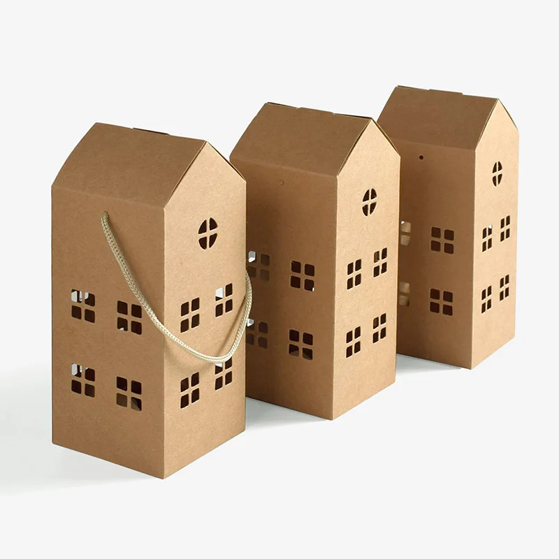 

200Pcs/Lot Cabin Style Candy Box Kraft Paper Baby Shower Dragee Baptism Birthday Wedding Gift Box Single Cake Box Packaging