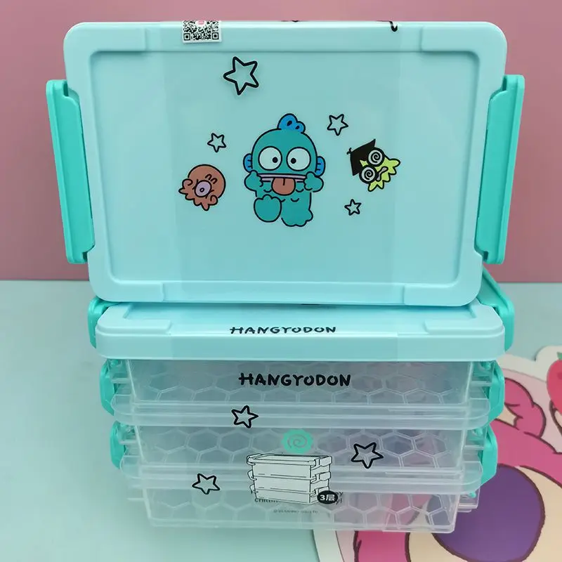 Miniso Kawaii Anime Hangyodon Three Layer Storage Box Cute Cartoon Fashion Sanrio Desktop Sorting Case Ins Gifts for Kids