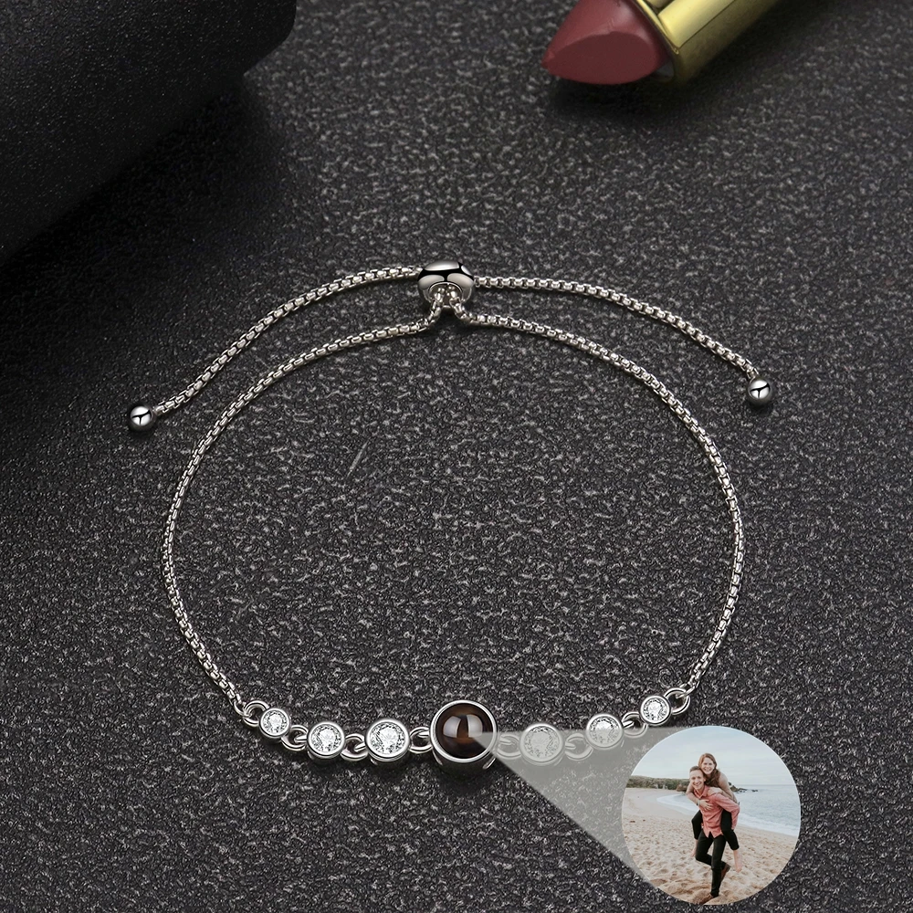 Custom Photo Projection Photo Bracelet for Women Round Pendant Bracelet Lover Personalized Gift Wife Girlfriend Birthday Jewelry