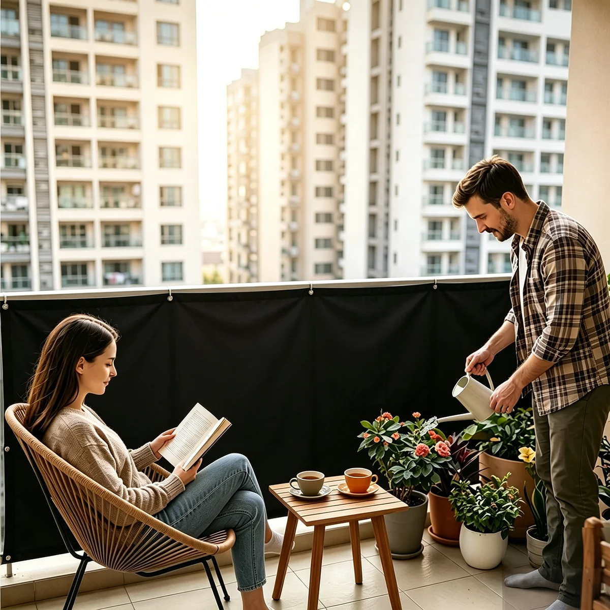 Tela de Privacidade Opaca, Protetor de Privacidade Impermeável para Varanda - Para Corrimãos de Apartamentos, Pátios Externos, Proteção UV (Preto)
