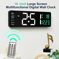 16 -Inch Large Screen Display LED Digital Wall Clock Wireless Remote Control Time Date Week Temperature Display Alarm Clock