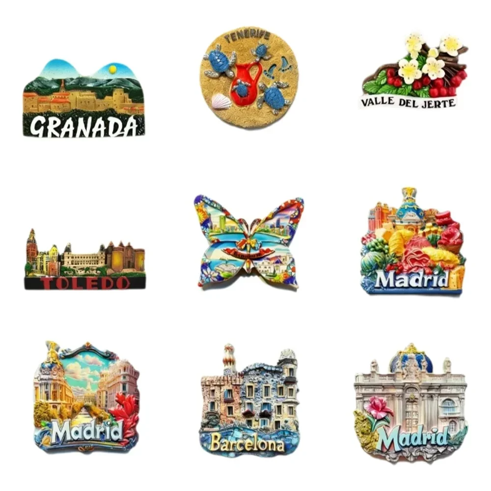 Spain City Fridge Magnet Granada Tenerife Toledo Madrid Barcelona Souvenir Resin 3D Refrigerator Sticker Home Decor Travel Gift