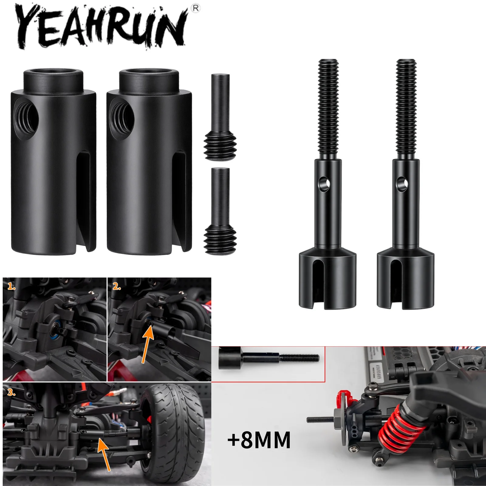 YEAHRUN 2PCS Steel Extended CVD Steering Cup Front & Rear Drive Shaft for 1/10 Traxxas 4 TEC 2.0 Tec 3.0 RC Car