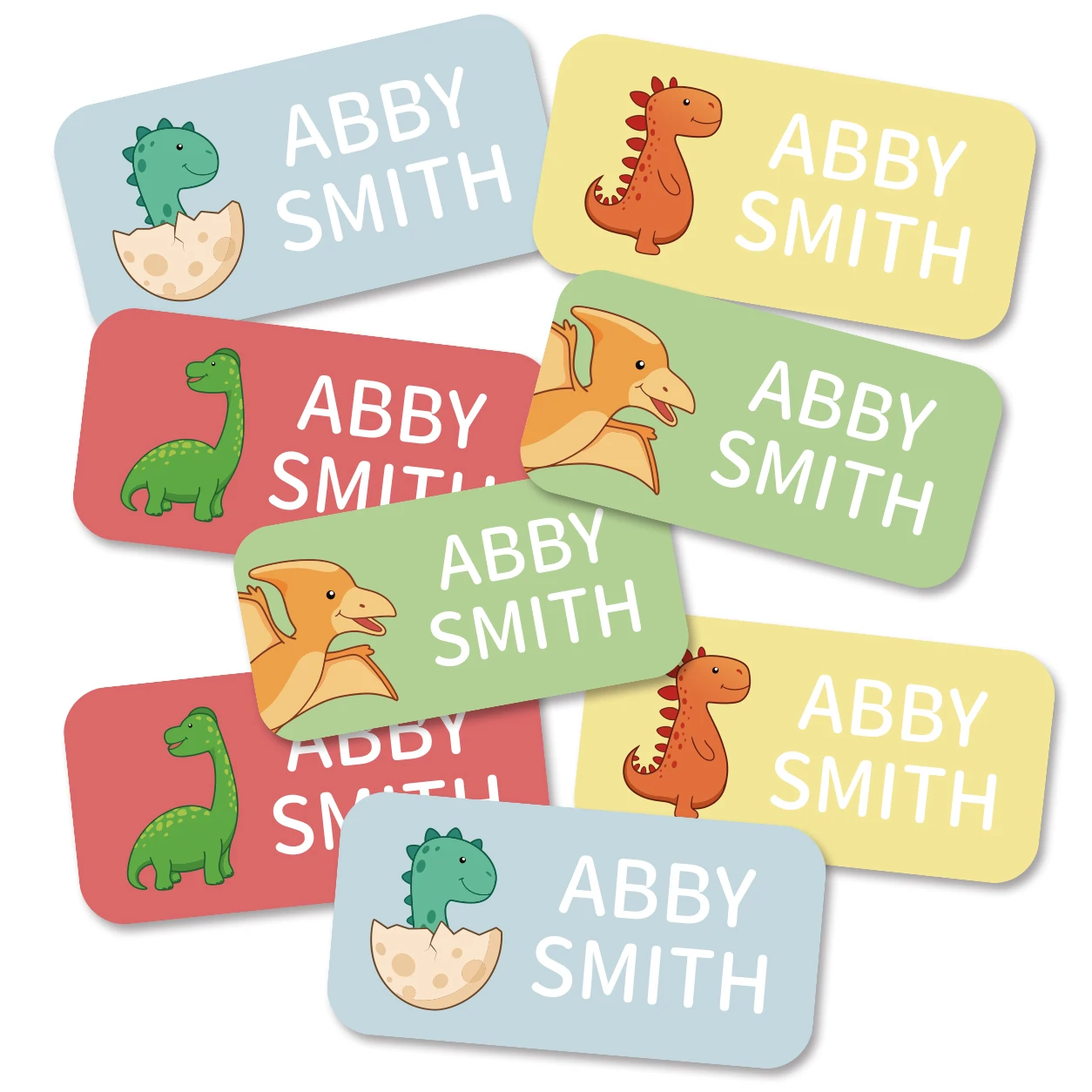 72PCS Custom Name Labels, Waterproof Dinosaur Stickers for Bottles, Clothing Tags, Lunch Boxes, Toys