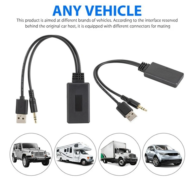 New 1Pcs 3.5MM Universal Car Wireless Bluetooth Compatible Receiver USB Bluetooth Audio Cable HIFI Sound Bluetooth Receiver