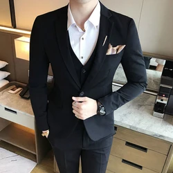 S-7XL ( Jacket + Vest + Pants ) Mens Suit Solid Color Mens Classic Suits Red Prom Suit Black White Blue Slim Groom Wedding Dress