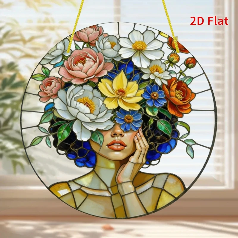 2D Flat, 1pc Bohemian Round Wall Hanging Pendant - 20.32x20.32 cm Acrylic Window & Garden Decor Suitable for Farmhouse Porch, Ro