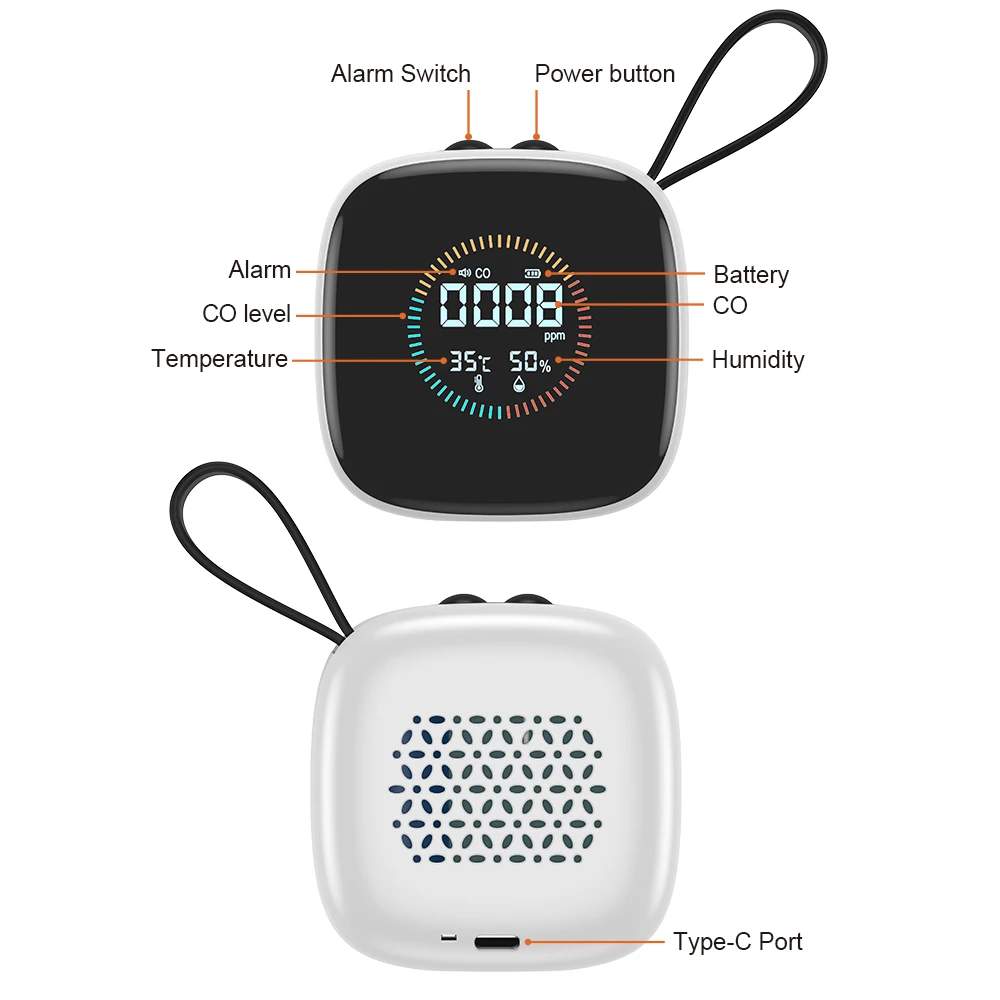 Portable Built‑in Lithium Battery CO Detector Sound Alarms for Outdoor Camping Backyard Cooking Scenarios