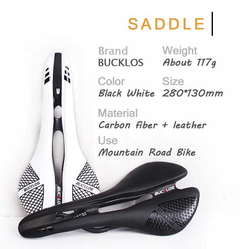 BUCKLOS Carbon Saddle Ultralight Road Mountain Bike Saddle 280*130mm Bicycle Seat 117g MTB Seat Cycling Accessories