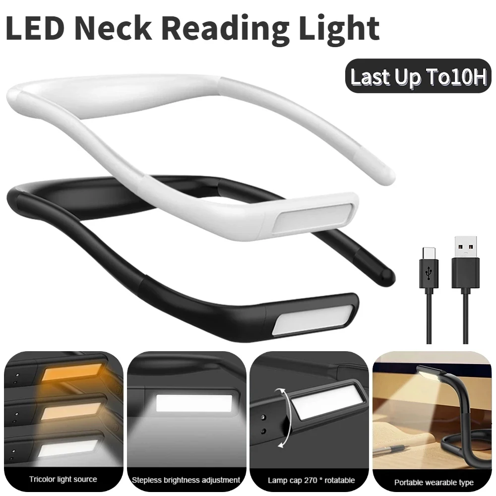 

Neck Reading Light Flexible LED Book Light Eye-Protection Hanging Neck Reading Lamp USB Charging 3 Light Color for Camping Study