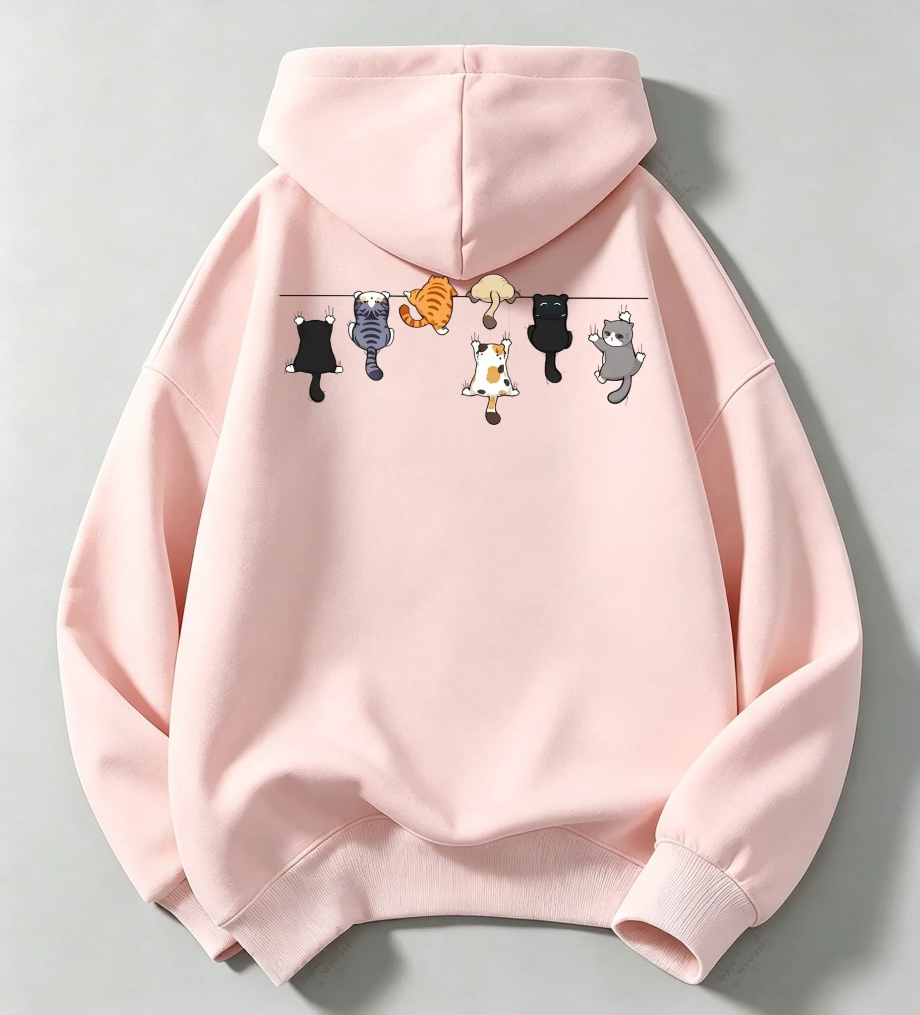 Kapuzenpullover mit Cartoon-Katzenmuster für Herren, geeignet für Frühling, Herbst und Winter, lässiger Kapuzenpullover in großer Größe, Streetwear für Paare. – Detail 8