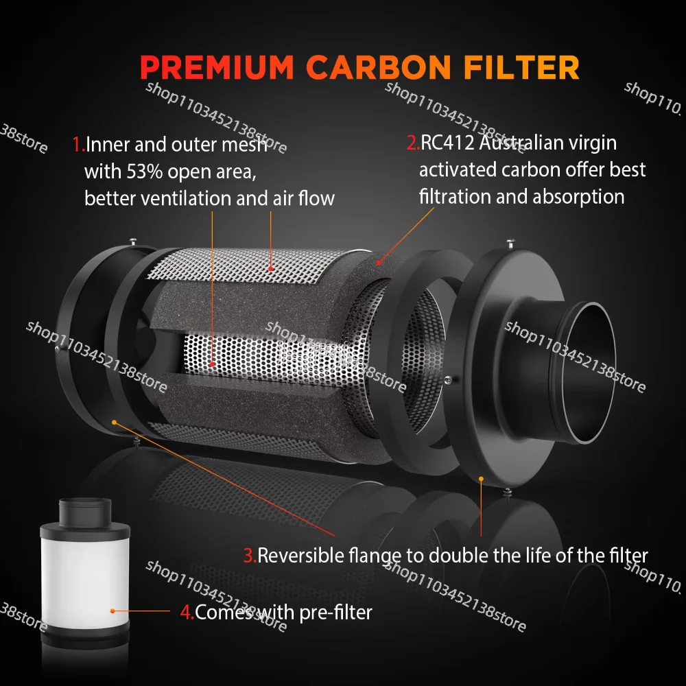 4 Inch Smart Inline Duct Fan with Humidity Temperature Control and Air Carbon Filter with 8 Ft Al Dryer Ducting for Grow Tent
