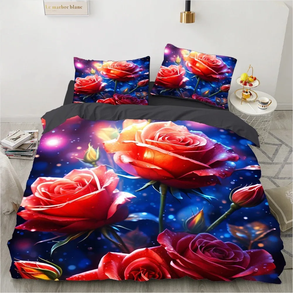 Red Rose Duvet Cover Set Floral Flowers 23pc Bedding TwinFullQueen King QuiltComforter Cover sets Linens For Wedding