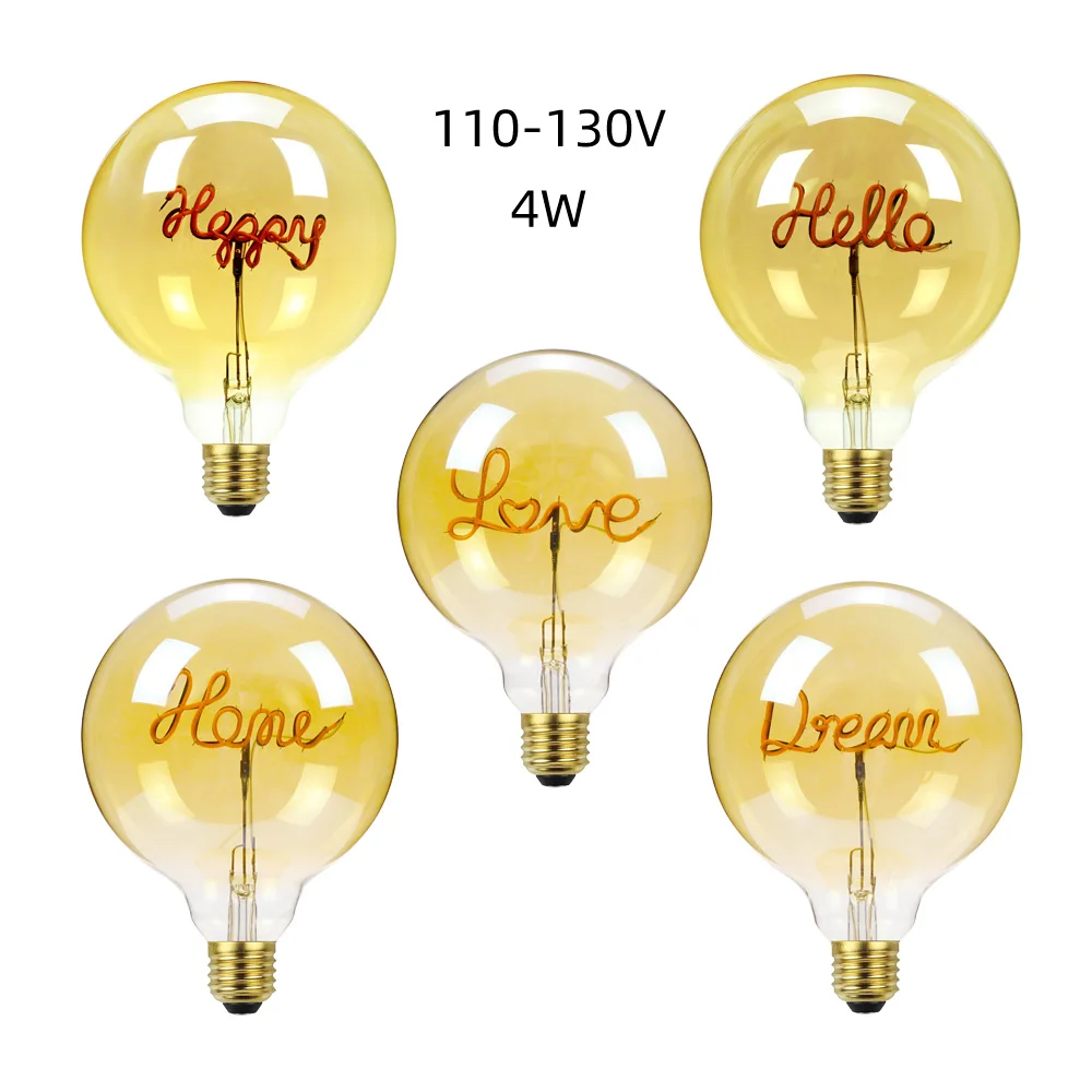 

TIANFAN Led Bulbs Vintage Light Bulb Big Globe Alphabet Filament 4W Dimmable 110V-130V 120V Edison Bulb Decorative Light Bulb