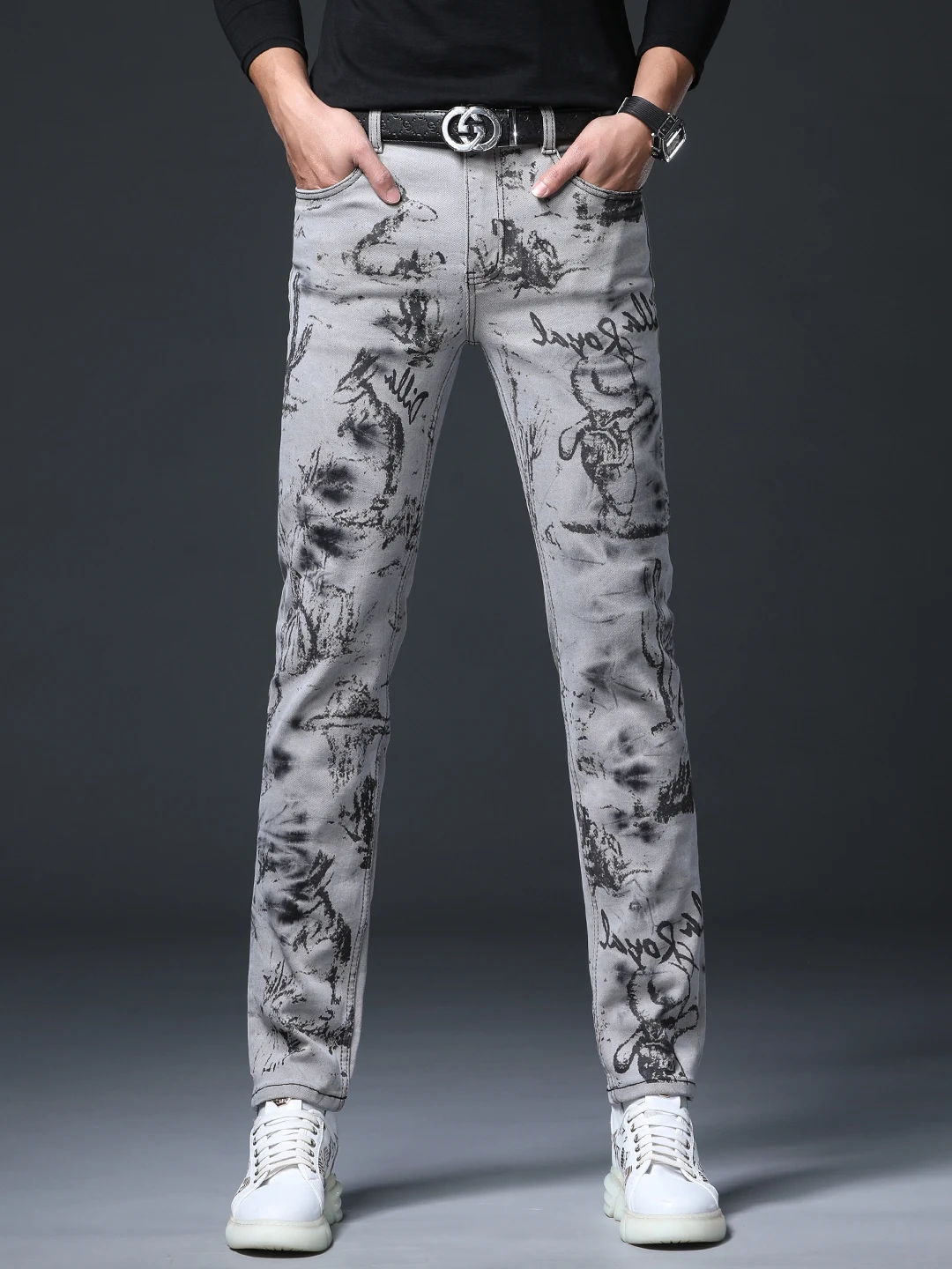 

Fashionable Slim Fit Men's Denim Jeans Printed Trendy Autumn Winter New Arrival Cotton Stretch Fabric Comfortable mid Waist