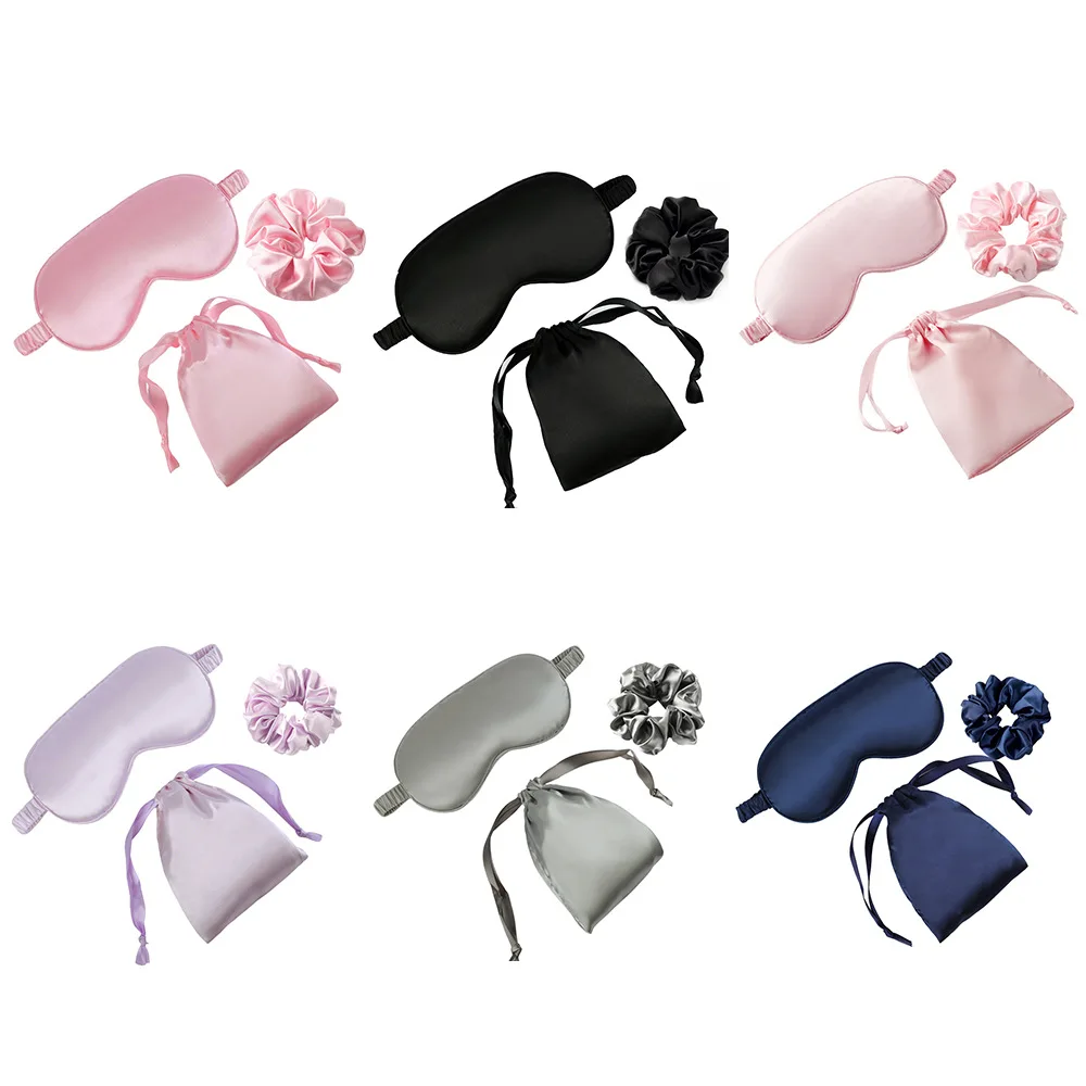 Souvenir silk satin eye mask cloth bag hair band three-piece set shading sleep mulberry silk ice silk eye protector