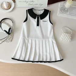Girls Dress Summer Sleeveless Lapel Polo Kids Casual Dresses Fashion Children Dress Baby Girl Clothes 2 3 4 5 6 7Yrs