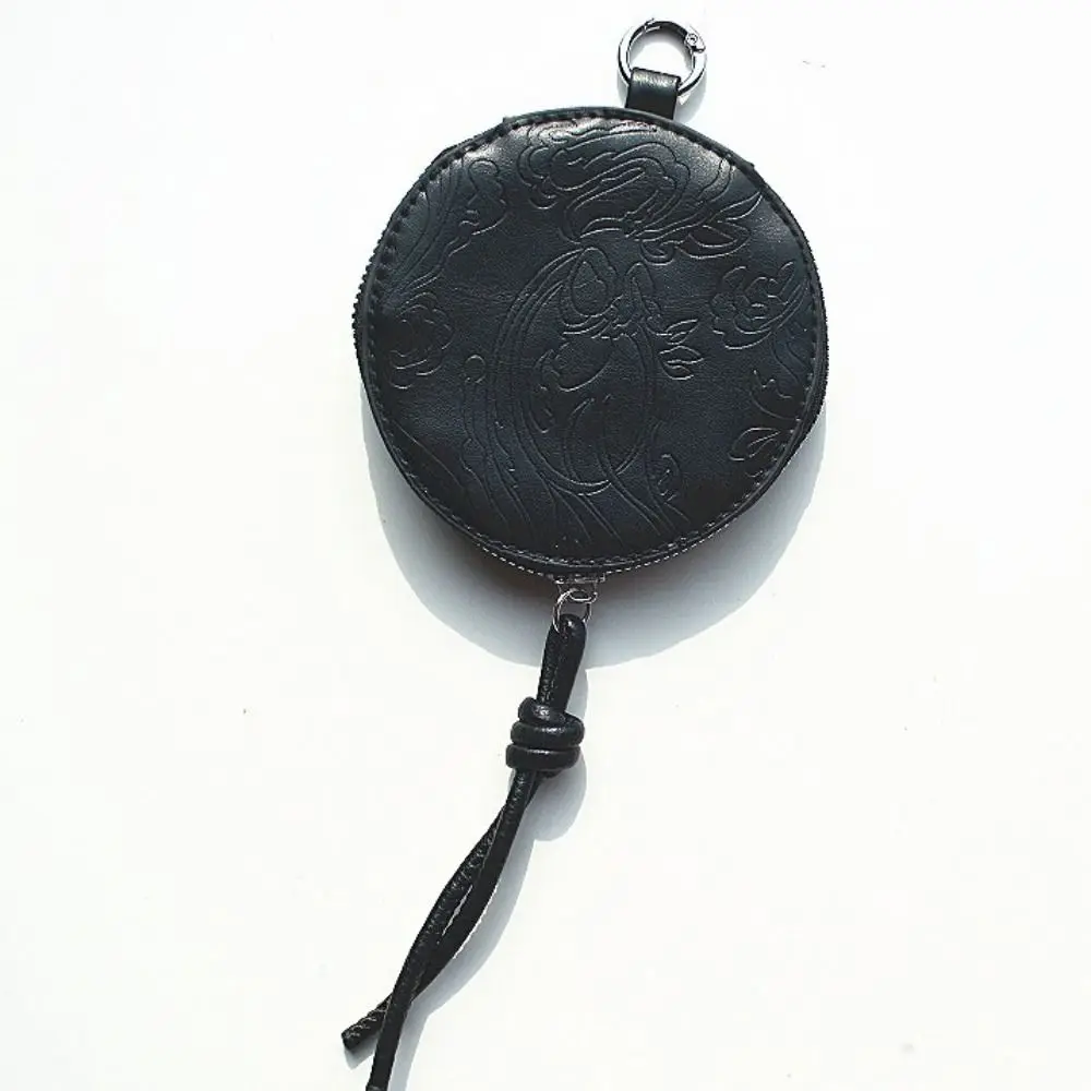 PU-Leder Runde Münzbörse Geprägtes Muster Runde Form Reißverschluss-Münzbeutel Kordelzug-Reißverschluss Kleine Münzgeldbörse – Detail 3